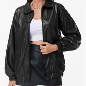 Black Oversized Faux Leather Jacket